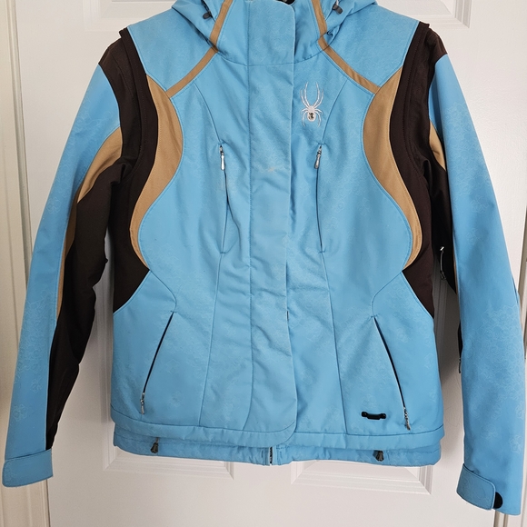 Spyder Ski Jacket with Brown and Tan Accents, Size 8 - Picture 1 of 14